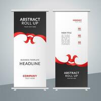 modern business roll up banner design with red ribbon vector