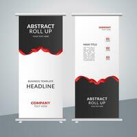 modern business roll up banner design with red ribbon vector