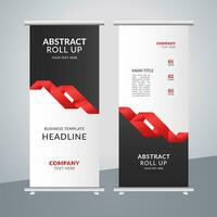 modern business roll up banner design with red ribbon vector