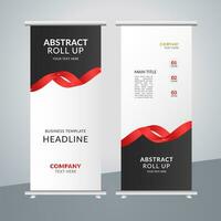 modern business roll up banner design with red ribbon vector