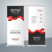 modern business roll up banner design with red ribbon vector