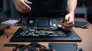 AI generated online tutorials or consulting forums dedicated to laptop repairs photo