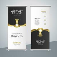 modern business roll up banner design with golden ribbon vector