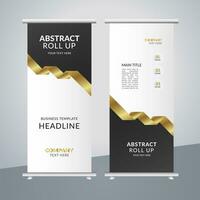 modern business roll up banner design with golden ribbon vector