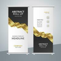 modern business roll up banner design with golden ribbon vector