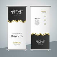 modern business roll up banner design with golden ribbon vector