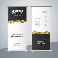 modern business roll up banner design with golden ribbon vector