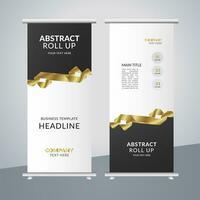 modern business roll up banner design with golden ribbon vector