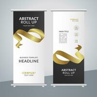 modern business roll up banner design with golden ribbon vector