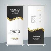 modern business roll up banner design with golden ribbon vector