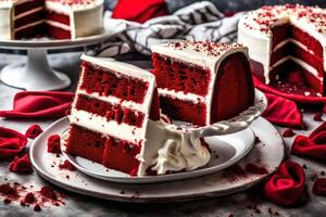 AI generated a slice of red velvet cake on a plate photo