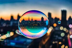 AI generated bubble with city skyline in the background photo