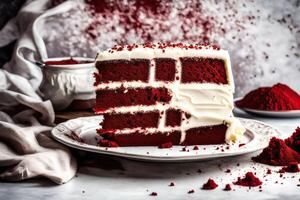 AI generated a slice of red velvet cake on a plate photo