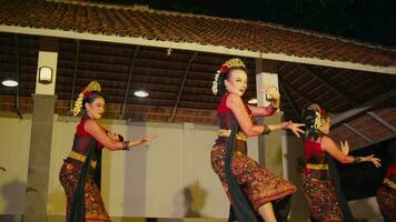 a group of dancers perform flexible movements while performing traditional Indonesian dances in a pavilion video
