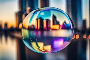 AI generated a bubble with a city in the background photo