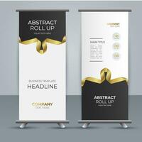 modern business roll up banner design with golden ribbon vector