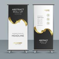 modern business roll up banner design with golden ribbon vector