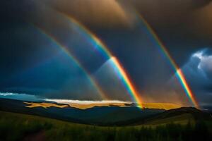 AI generated rainbow over the mountains photo