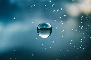 ai generado un soltar de agua en un ventana con lluvia que cae foto