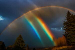 ai generado un doble arco iris es visto en el cielo foto