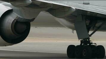 Airplane landing gear close up video