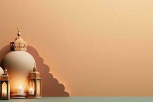 Eid mubarak and ramadan kareem greetings with islamic lantern and mosque. Eid al fitr background. Eid al fitr background of window concept by AI Generated photo