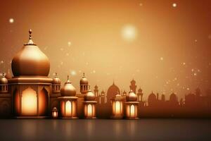 Eid mubarak and ramadan kareem greetings with islamic lantern and mosque. Eid al fitr background. Eid al fitr background of window concept by AI Generated photo