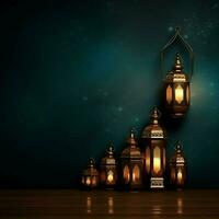 Eid mubarak and ramadan kareem greetings with islamic lantern and mosque. Eid al fitr background. Eid al fitr background of window concept by AI Generated photo