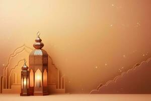 Eid mubarak and ramadan kareem greetings with islamic lantern and mosque. Eid al fitr background. Eid al fitr background of window concept by AI Generated photo