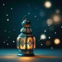 Eid mubarak and ramadan kareem greetings with islamic lantern and mosque. Eid al fitr background. Eid al fitr background of window concept by AI Generated photo