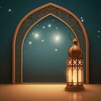 Eid mubarak and ramadan kareem greetings with islamic lantern and mosque. Eid al fitr background. Eid al fitr background of window concept by AI Generated photo