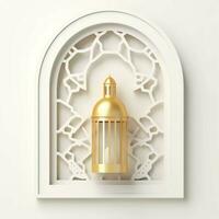 Eid mubarak and ramadan kareem greetings with islamic lantern and mosque. Eid al fitr background. Eid al fitr background of window concept by AI Generated photo