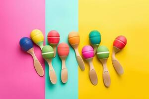 AI generated colorful wooden spoons on a colorful background photo