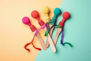 AI generated colorful maracas on a colorful background photo