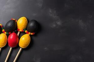 AI generated german flag lollipops on a black background photo