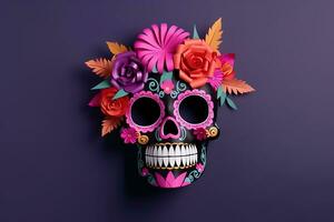 AI generated a colorful sugar skull with flowers on it photo