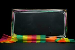 AI generated a chalk board with colorful paper and a rainbow ribbon photo