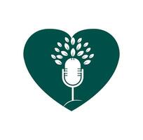 Nature podcast with leaf logo design template vector