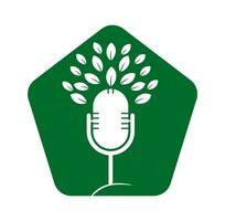 naturaleza podcast con hoja logo diseño modelo vector