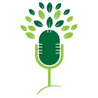 Nature podcast with leaf logo design template vector