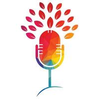 Nature podcast with leaf logo design template vector