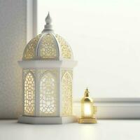 Eid mubarak and ramadan kareem greetings with islamic lantern and mosque. Eid al fitr background. Eid al fitr background of window concept by AI Generated photo