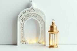 Eid mubarak and ramadan kareem greetings with islamic lantern and mosque. Eid al fitr background. Eid al fitr background of window concept by AI Generated photo