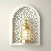 Eid mubarak and ramadan kareem greetings with islamic lantern and mosque. Eid al fitr background. Eid al fitr background of window concept by AI Generated photo