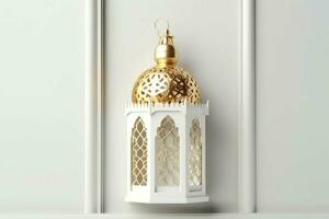 Eid mubarak and ramadan kareem greetings with islamic lantern and mosque. Eid al fitr background. Eid al fitr background of window concept by AI Generated photo