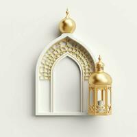 Eid mubarak and ramadan kareem greetings with islamic lantern and mosque. Eid al fitr background. Eid al fitr background of window concept by AI Generated photo