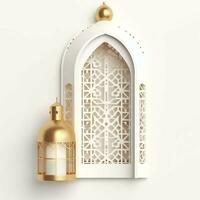 Eid mubarak and ramadan kareem greetings with islamic lantern and mosque. Eid al fitr background. Eid al fitr background of window concept by AI Generated photo