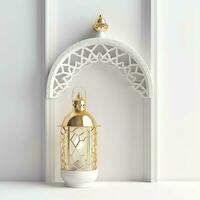 Eid mubarak and ramadan kareem greetings with islamic lantern and mosque. Eid al fitr background. Eid al fitr background of window concept by AI Generated photo