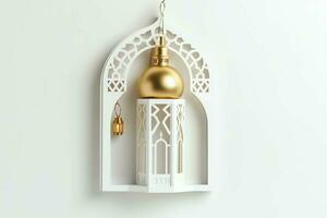 Eid mubarak and ramadan kareem greetings with islamic lantern and mosque. Eid al fitr background. Eid al fitr background of window concept by AI Generated photo