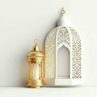 Eid mubarak and ramadan kareem greetings with islamic lantern and mosque. Eid al fitr background. Eid al fitr background of window concept by AI Generated photo